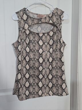 Willow Root Snake Print Sleeveless Top XL Keyhole Blouse Neutral Boho Chic